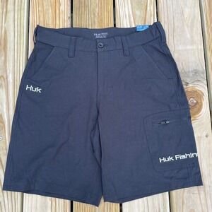 Huk Fishing Shorts Next Level Black Cargo Below the Knee 10.5" Inseam Medium NWT